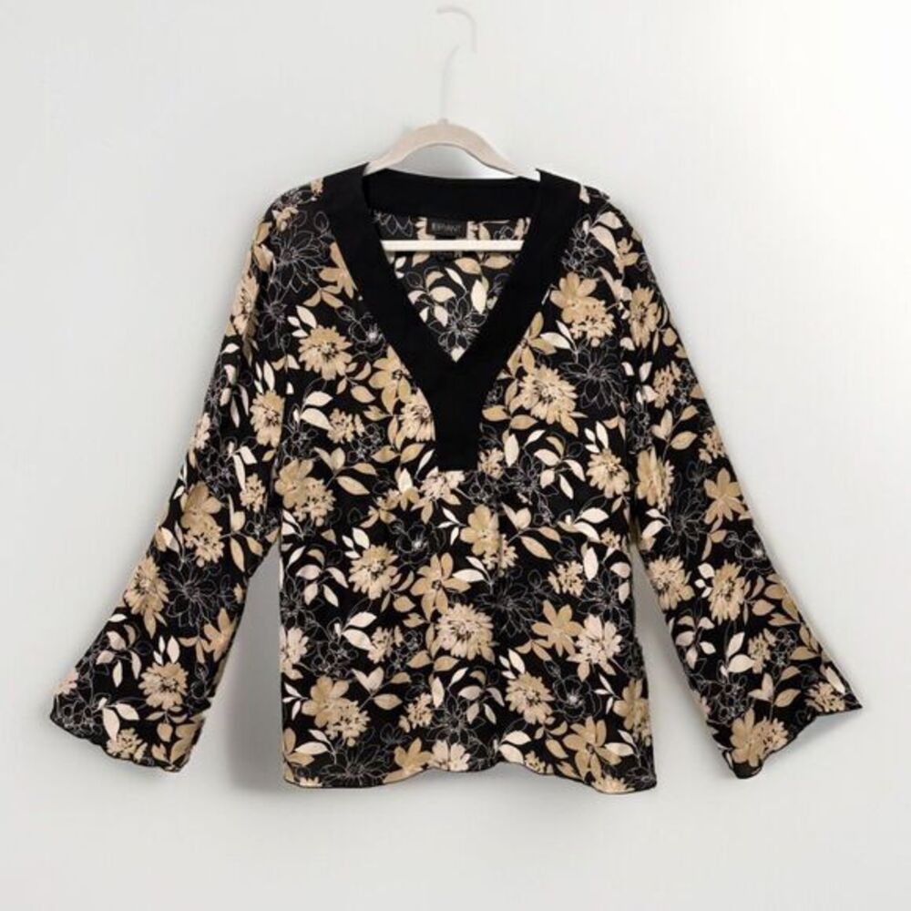 Lane Bryant Boho V-Neck Silk Sleeve Dark Floral Print  18 /20 Blouse Top Shirt